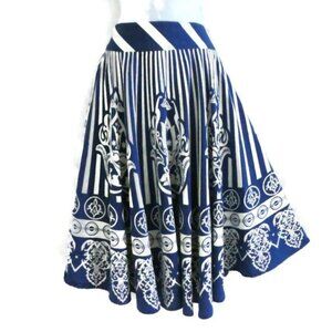 Anthropologie Maple Folk Dance Circle Skirt Blue White Border Lined Rockabilly 0